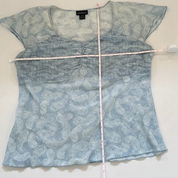 Lane Bryant Pale Blue Paisley Boho Short Ruffle Sleeve Top/Blouse Ruched, 18/20 - Picture 10 of 13